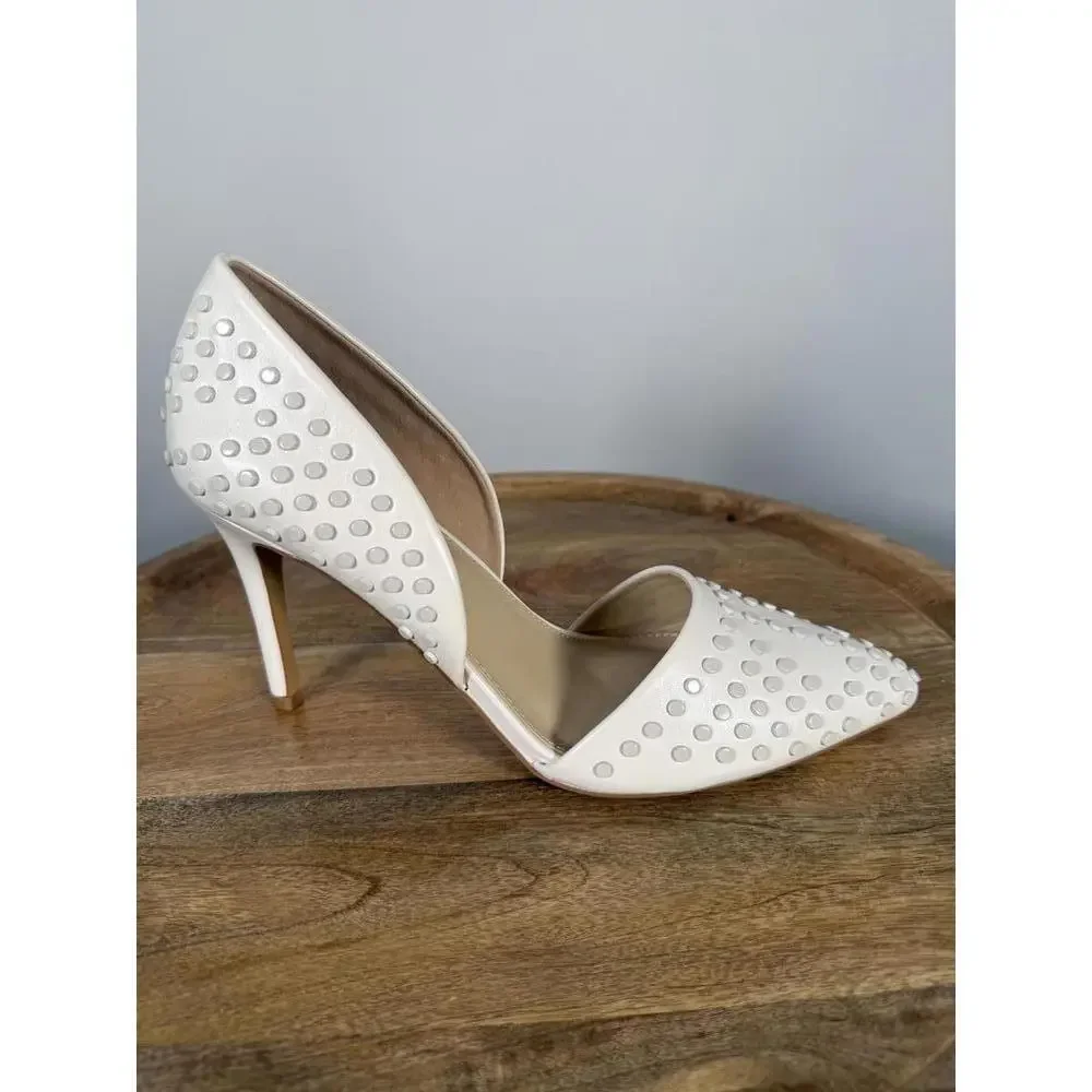 French Connection White Studded Pointed Toe Heels Size US 9.5 NWB - Picture 8 of 12